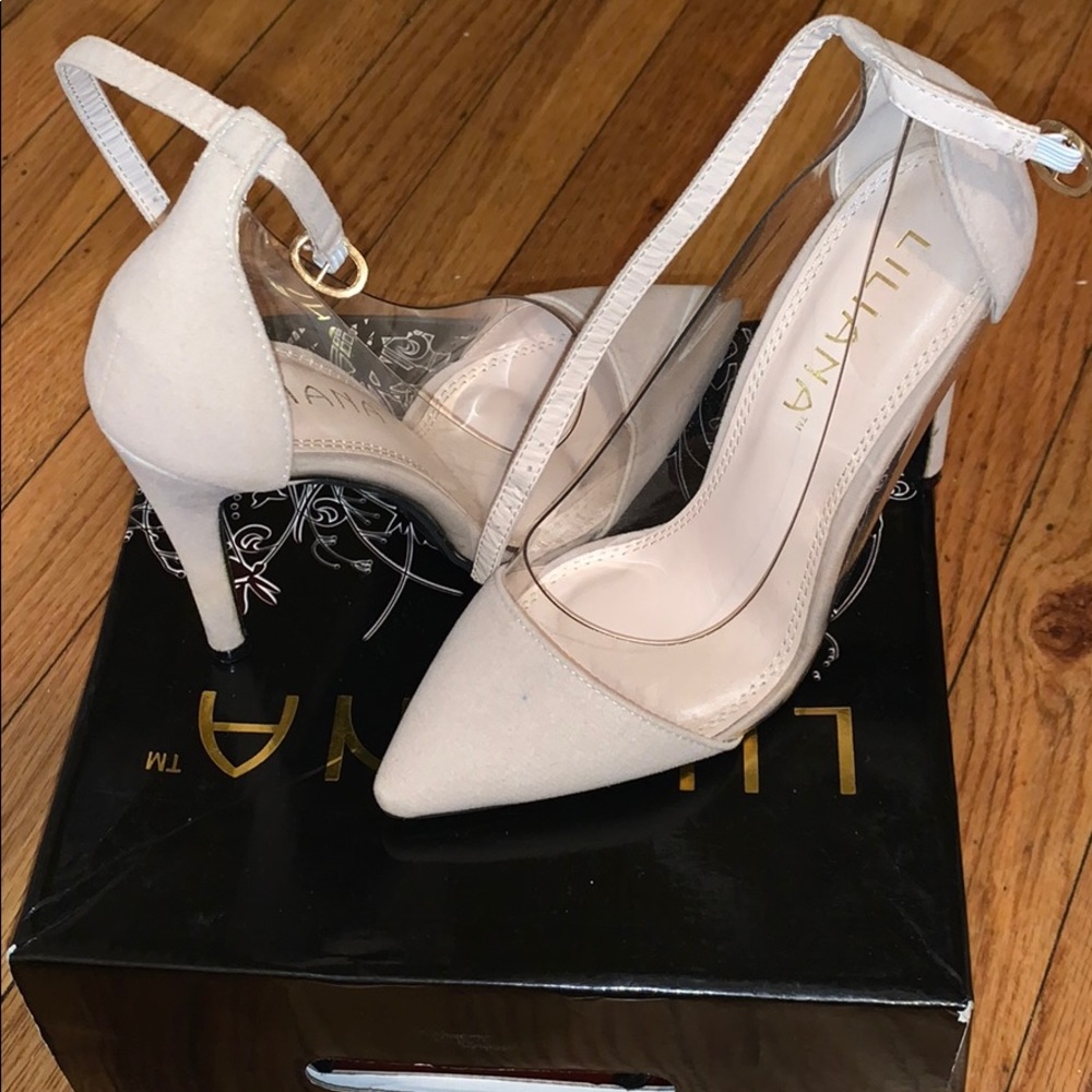Tan and clear heels